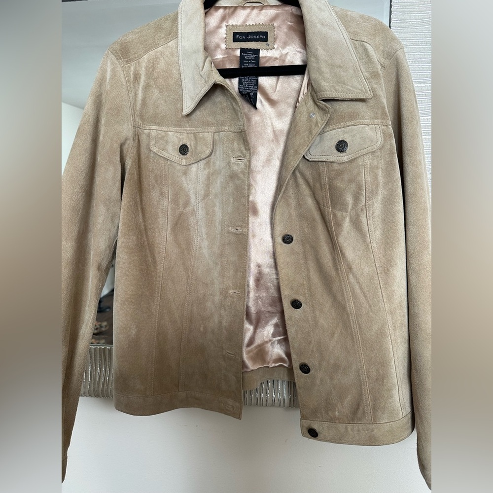 Vintage For Joseph 100% Suede Trucker Jacket Sand Beige Large